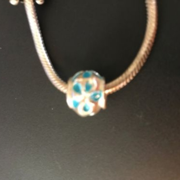 Silver and Blue Charm for Bracelet - Flower Design - Picture 4 of 5